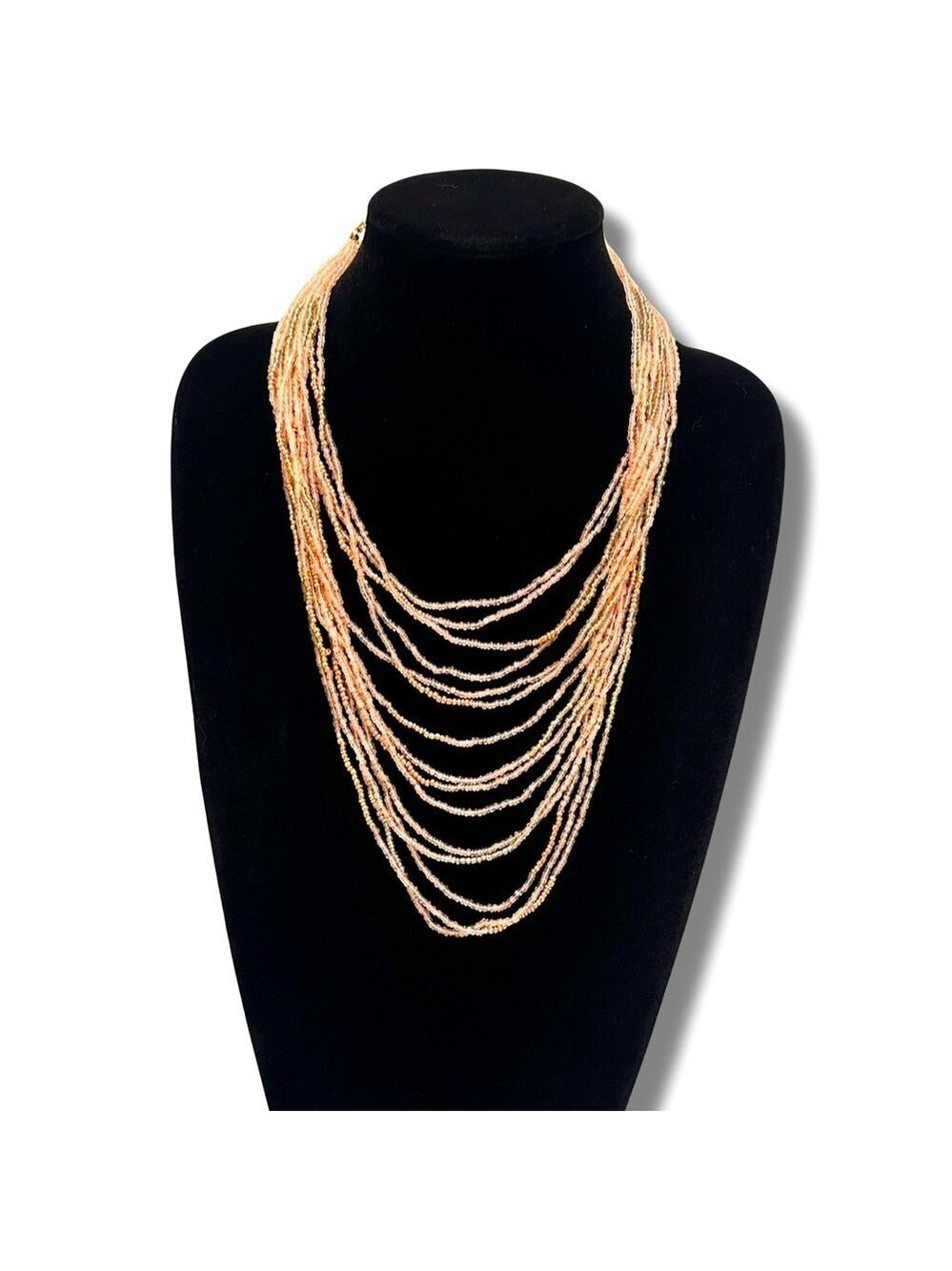Express Multi Strand Pink Beaded Necklace Bronze Gold Station Accents NWT